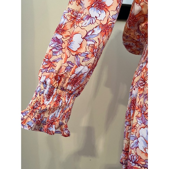Poupette St Barth Anais Off The Shoulder Orange Floral Mini Dress Smocked Size M - Picture 7 of 8